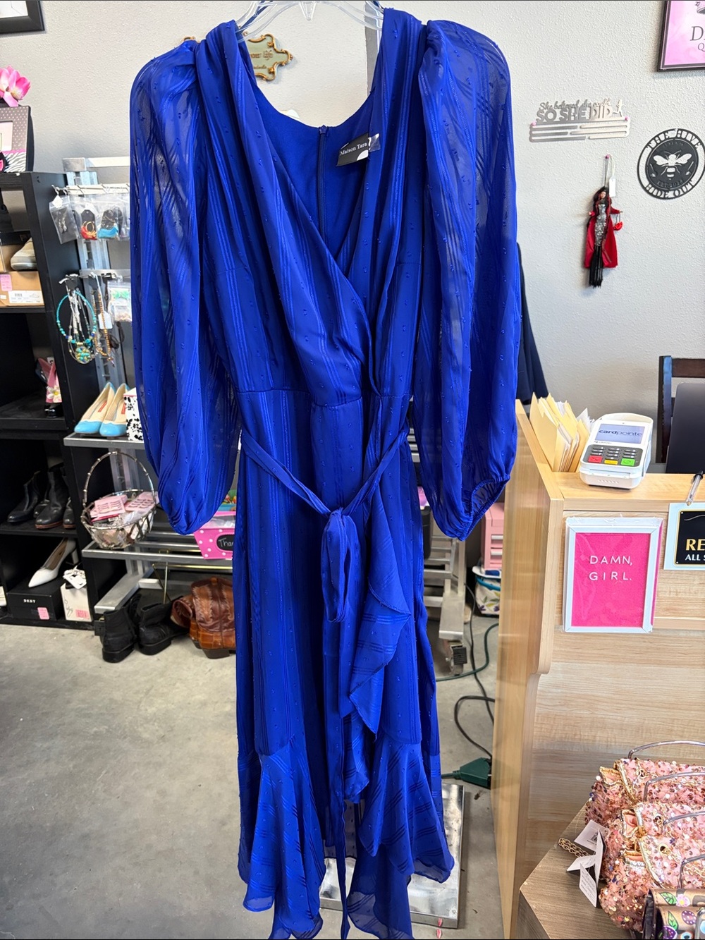 Maison Tara Cobalt Blue Midi Wrap Dress - B3JQ9X